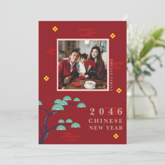 Familiefoto Groet Lunar Chinese Nieuwjaarskaart Feestdagenkaart (Staand voorkant)