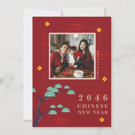 Familiefoto Groet Lunar Chinese Nieuwjaarskaart Feestdagenkaart