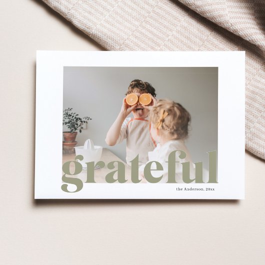 Familiefoto | Happy Thanksgiving Green Grateful P Briefkaart