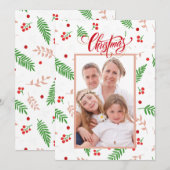 Familiefoto Holly Kerstmis Feestdagenkaart (Voorkant / Achterkant)