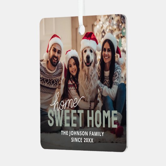 Familiefoto Home Sweet Home Kerstmis Metalen Ornament (Voorkant links)