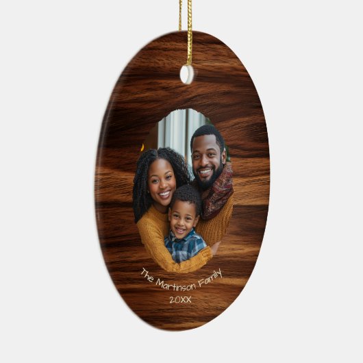 Familiefoto Hout Ovaal Gepersonaliseerde Kerst Keramisch Ornament (Rechts)