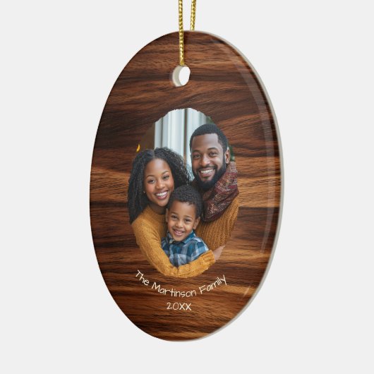 Familiefoto Hout Ovaal Gepersonaliseerde Kerst Keramisch Ornament (Links)