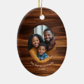 Familiefoto Hout Ovaal Gepersonaliseerde Kerst Keramisch Ornament (Achterkant)