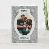 Familiefoto in grijze bloemendoodle feestdagen kaart (Voorkant)