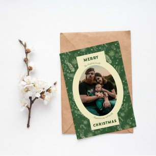 Familiefoto in groene bloemendoodle feestdagen kaart