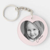 Familiefoto in hart met naamroze sleutelhanger (Voorkant)