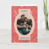 Familiefoto in oranje bloemendoodle feestdagen kaart (Voorkant)