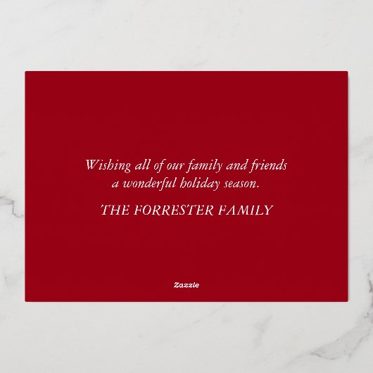 Familiefoto in Poinsettia bloemengoud Folie Feestdagenkaart (Achterkant)