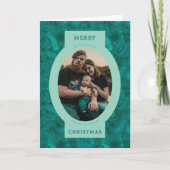 Familiefoto in turquoise bloemendoodle feestdagen kaart (Voorkant)