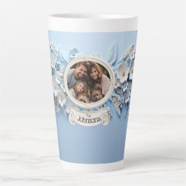 Familiefoto in wit porselein lijst latte mok