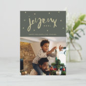 Familiefoto Joyeux Noel Christmas Feestdagenkaart (Staand voorkant)