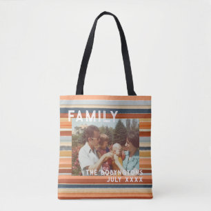 Familiefoto keepsake boho retro streep typografie tote bag