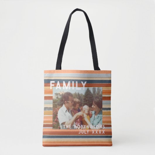 Familiefoto keepsake boho retro streep typografie tote bag (Voorkant)
