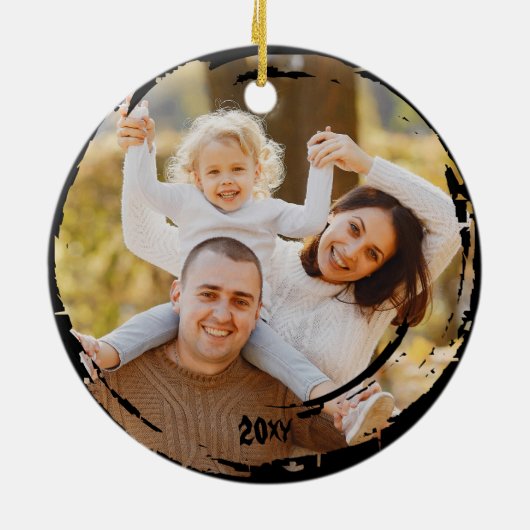 Familiefoto Keepsake Spooky Happy Halloween Keramisch Ornament (Achterkant)