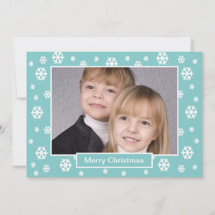 Familiefoto Kerst Blauwgroen Platte Kaart -- Blauw