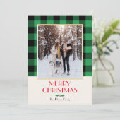 Familiefoto Kerst Custom Rustic Green Flat Feestdagenkaart (Staand voorkant)