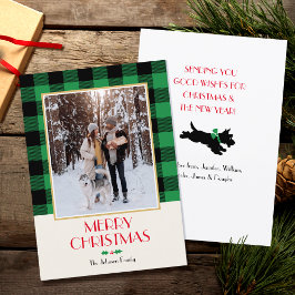 Familiefoto Kerst Custom Rustic Green Flat Feestdagenkaart