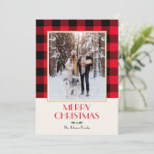 Familiefoto Kerst Custom Rustic Red Flat Feestdagenkaart (Staand voorkant)