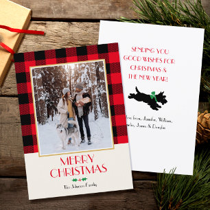 Familiefoto Kerst Custom Rustic Red Flat Feestdagenkaart