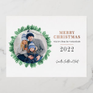 Familiefoto Kerst Moderne Roze Goud Folie Feestdagen Briefkaart