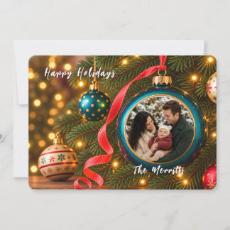 Familiefoto Kerst Ornament Vakantiekaart Feestdagenkaart