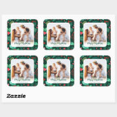 Familiefoto Kerst Waterverf Botanicals Vierkante Sticker (Vel)