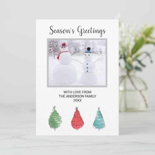 Familiefoto-kerstbomen Feestdagenkaart (Staand voorkant)