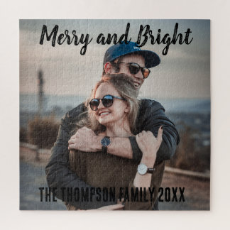 Familiefoto kerstcadeaus Merry en Bright Legpuzzel