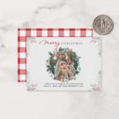 Familiefoto Kerstmis Rode Bessen Plaid Notitiekaartje (Voorkant / Achterkant in situ)