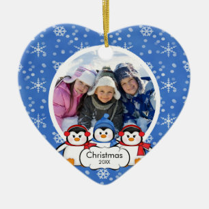 Familiefoto Kerstornament Schattige Pinguïns Keramisch Ornament