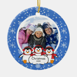 Familiefoto Kerstornament Schattige Pinguïns Keramisch Ornament