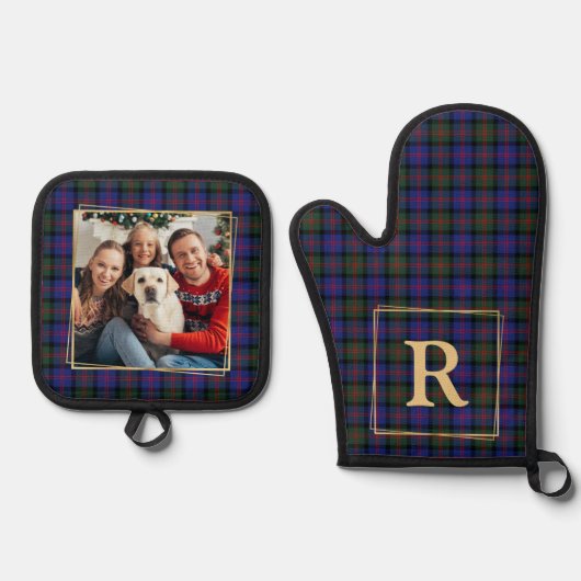 Familiefoto Kerstspel Gepersonaliseerd Monogram Ovenwant & Pannenlap Set (Voorkant)