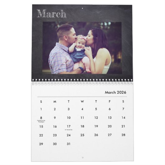 Familiefoto Krijtbord Moderne Collage Kalender (Mar 2026)