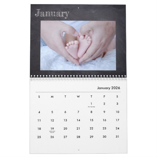 Familiefoto Krijtbord Moderne Collage Kalender (Jan 2026)