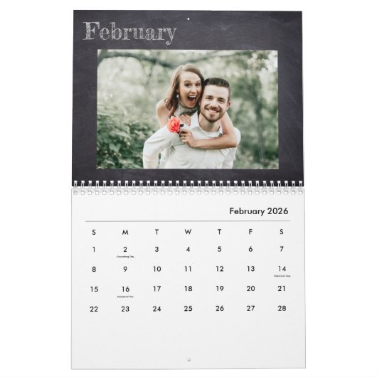 Familiefoto Krijtbord Moderne Collage Kalender (Feb 2026)