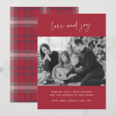 Familiefoto Liefde en Joy Red Plaid Christmas Kaar Feestdagenkaart (Voorkant / Achterkant)