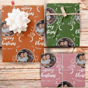 Familiefoto Loofwerk Prettig Kerstfeest Inpakpapier Vel