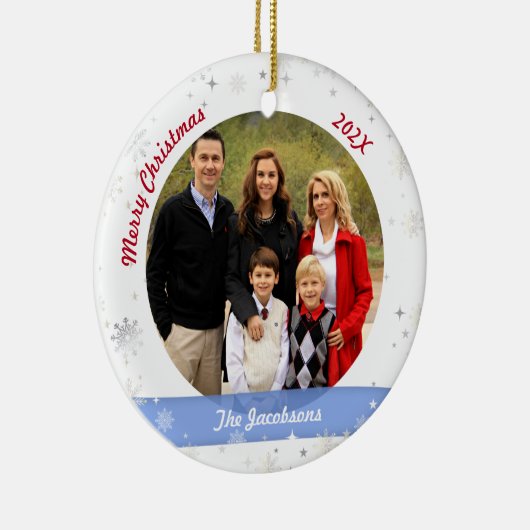 Familiefoto Love Oma Elegante Sneeuwvlokken Xmas Keramisch Ornament (Rechts)