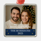 Familiefoto Marine Blauw en Goud Sneeuwvlok Metalen Ornament (Voorkant)