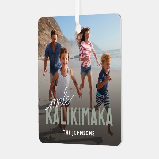 Familiefoto Mele Kalikimaka Metalen Ornament (Voorkant links)