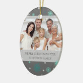 Familiefoto Merry kerstversiering Gray Aqua Keramisch Ornament (Links)