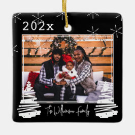 Familiefoto met foto's met twee kanten kerstboomst keramisch ornament