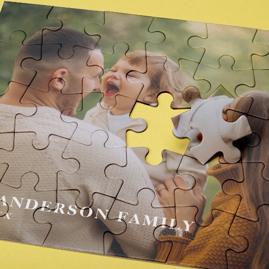 familiefoto met gepersonaliseerde tekst legpuzzel