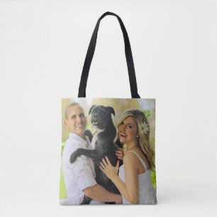 Familiefoto met hond Sjabloon Tote Bag
