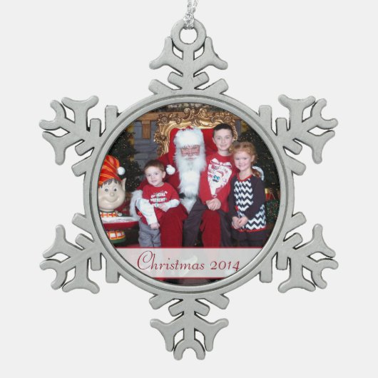 Familiefoto met kerstsnowflake-versiering tin sneeuwvlok ornament (Voorkant)