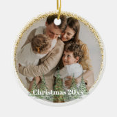 Familiefoto Minimal Gold Glitter Custom Christmas Keramisch Ornament (Voorkant)