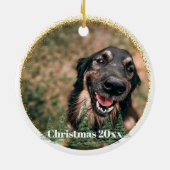 Familiefoto Minimal Gold Glitter Custom Christmas Keramisch Ornament (Achterkant)