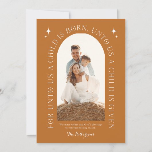 Familiefoto minimalistisch Sinaasappel Feestdagenkaart (Voorkant)