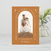 Familiefoto minimalistisch Sinaasappel Feestdagenkaart (Staand voorkant)